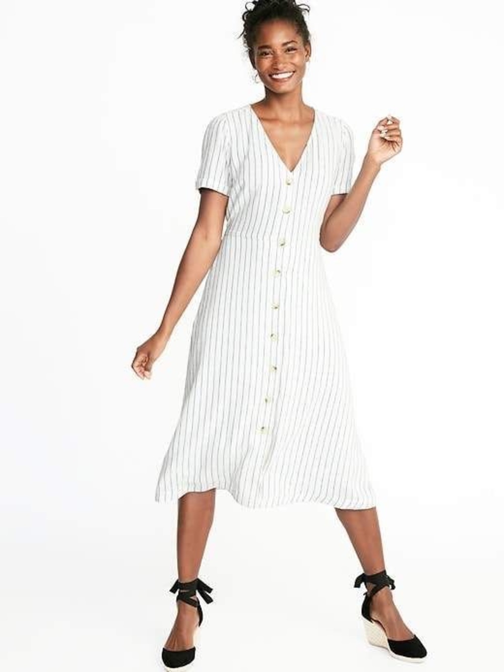 NWT Old Navy Waist-Defined V-Neck Button-Front Midi for Women M